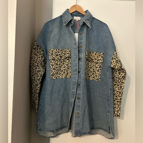 NWT Entro Cheetah and Denim Shacket - XL - Picture 1 of 4